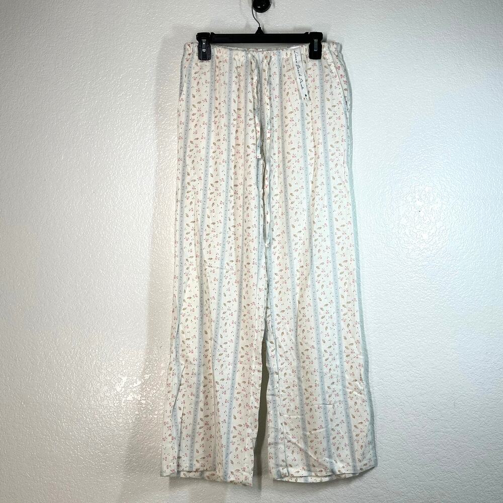 Cali 1850 Floral Stripe Wide Leg Linen Blend Pants M Pull on cottage core sweet - Picture 2 of 8